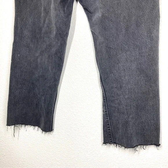 Levi's 501 Washed Baggy Black Distressed Cutt Of Hem 32 High Rise Button Fly - Picture 12 of 16